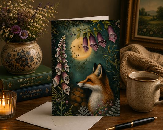 Dog Desk Fox In The Foxgloves Deluxe Greeting Card