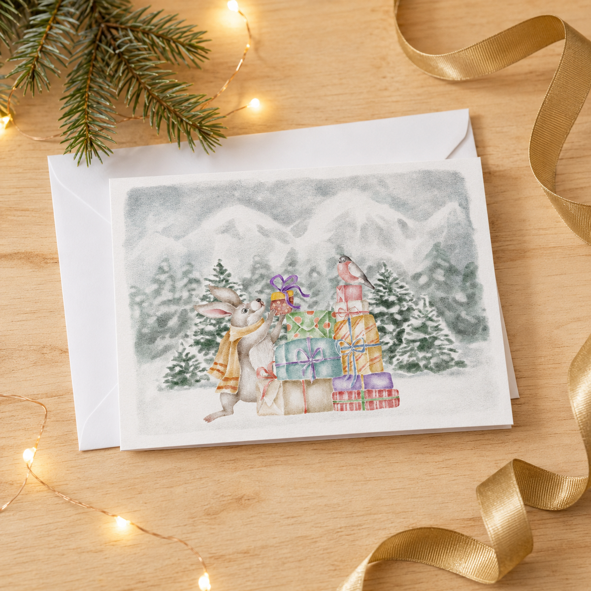 Dog Desk Forest Friends Stacking The Parcels Deluxe Christmas Card