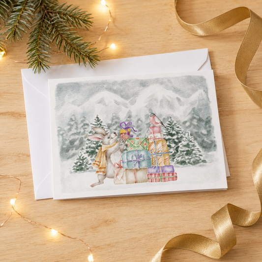 Dog Desk Forest Friends Stacking The Parcels Deluxe Christmas Card