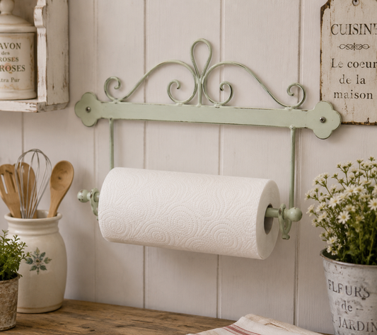 Shabby French Vintage Wall Kitchen Towel Holder Chic Scroll Design