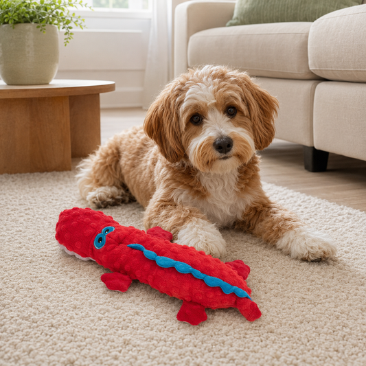 Squeaky Plush Crocodile Dog Toy Red