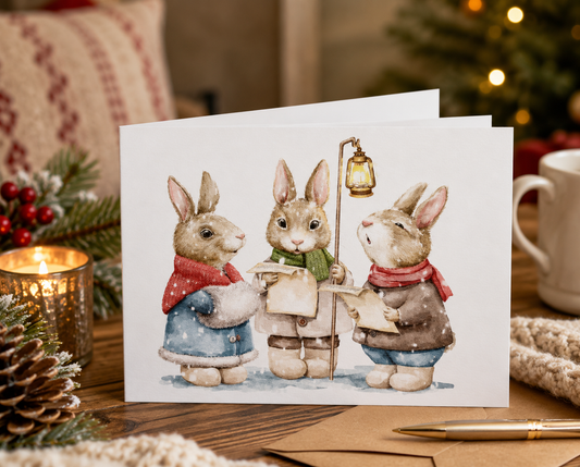 Dog Desk Carol Singers Deluxe Christmas Card