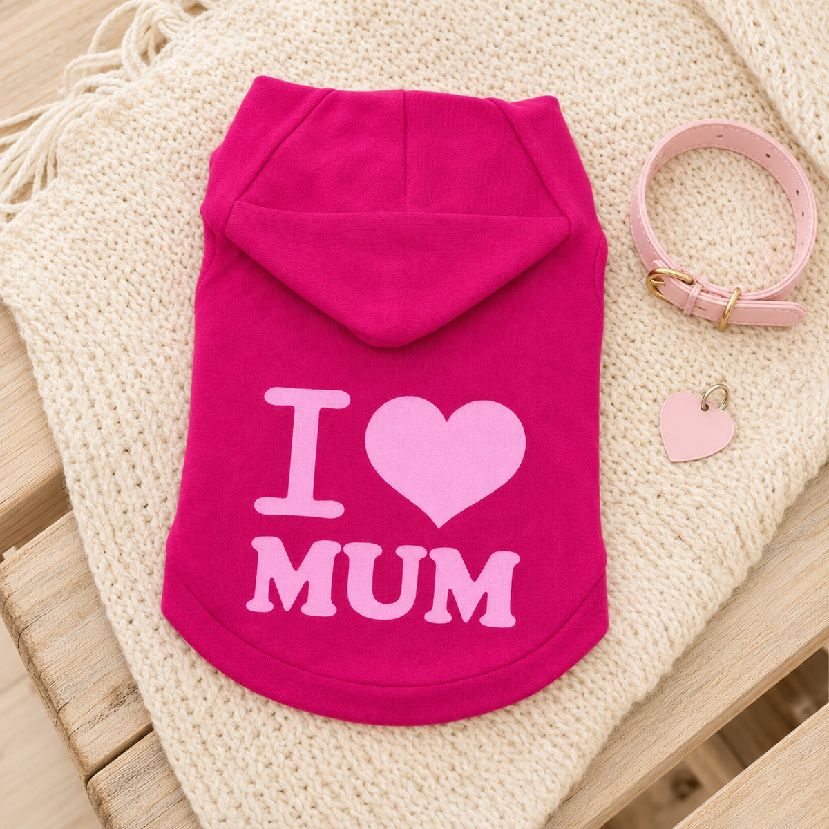 I Love Mum Dog Clothes Hooded Sweatshirt