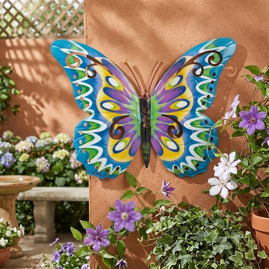 Metallic Garden Colourful Butterfly Wall Art Ornament  Blue