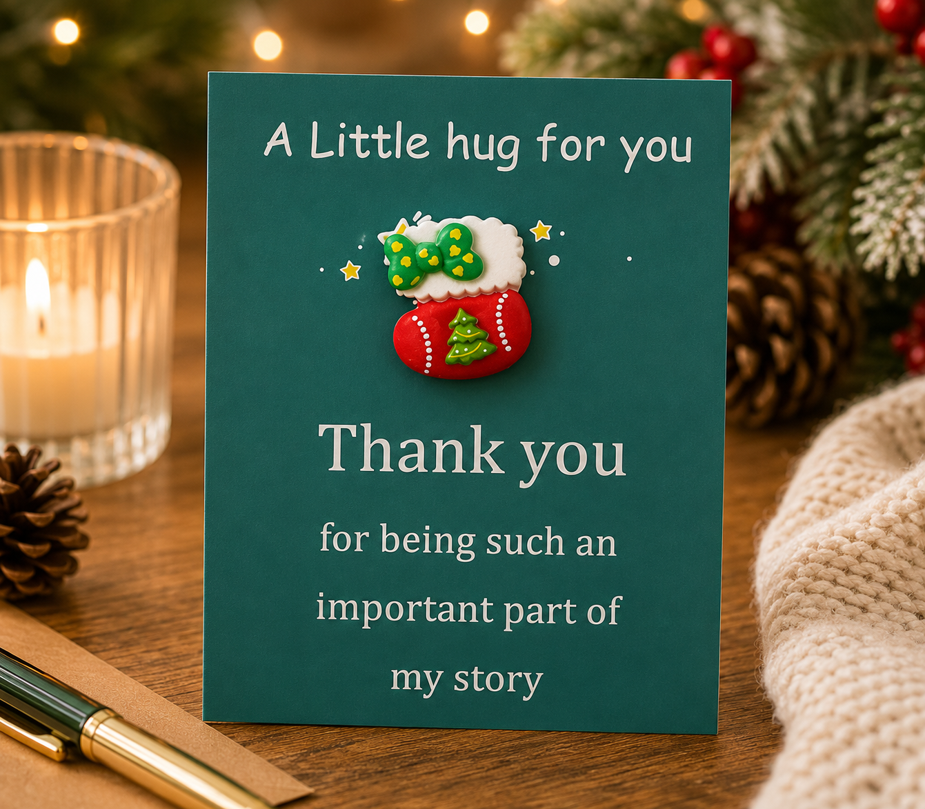 A Little Hug for You – Thank You Card with Cute Father Christmas Charm