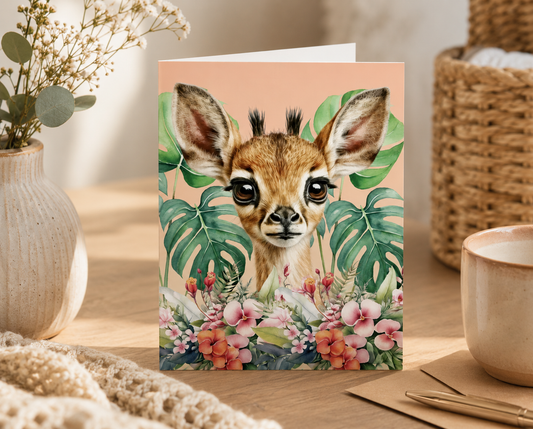 Dog Desk Baby Animals Gazelle Deluxe Greeting Card