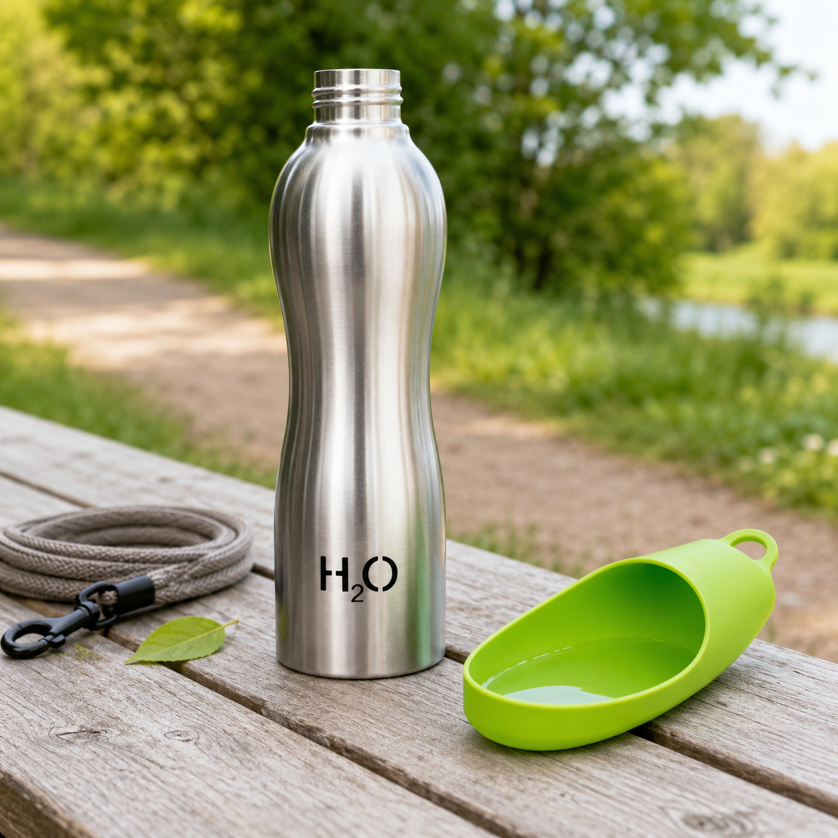 H2O4K9 25oz Stainless Steel Dog Drinking Water Bottle With Bowl Lid