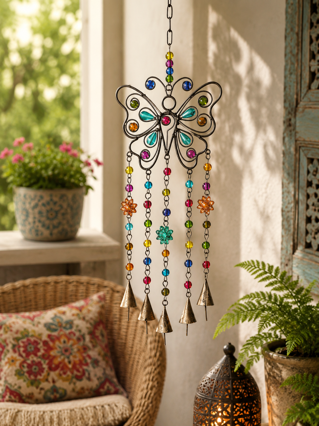 Fair Trade Butterfly Windchime with Mixed Beads