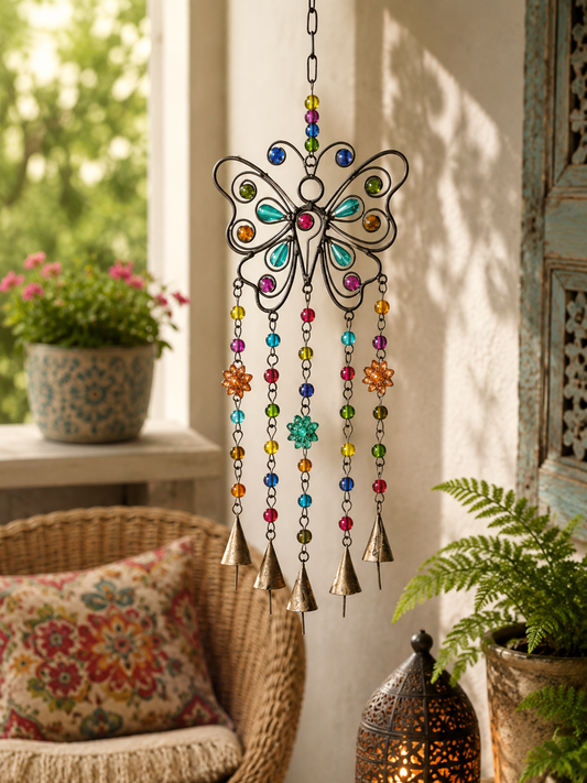 Fair Trade Butterfly Windchime with Mixed Beads
