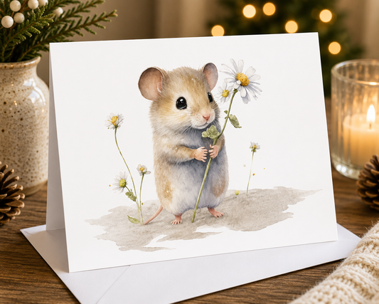 Dog Desk Mouse With Daisies Deluxe Card