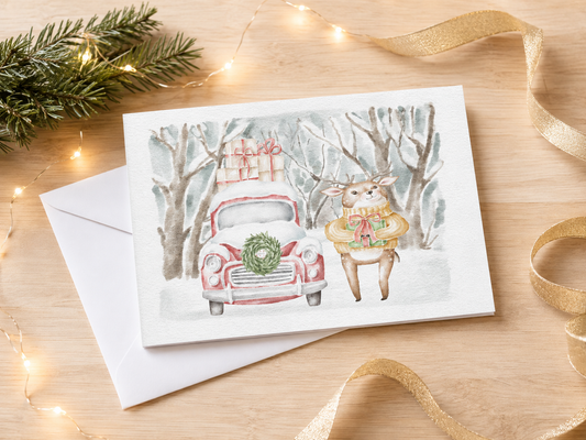 Dog Desk Forest Friends Reindeer Deluxe Christmas Card