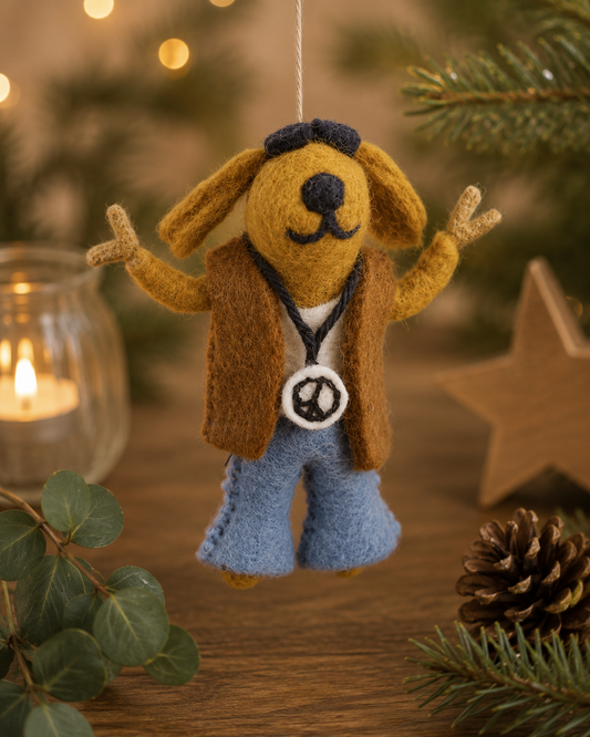Fairtrade Handmade Felt Dude Dog Hanging Decoration