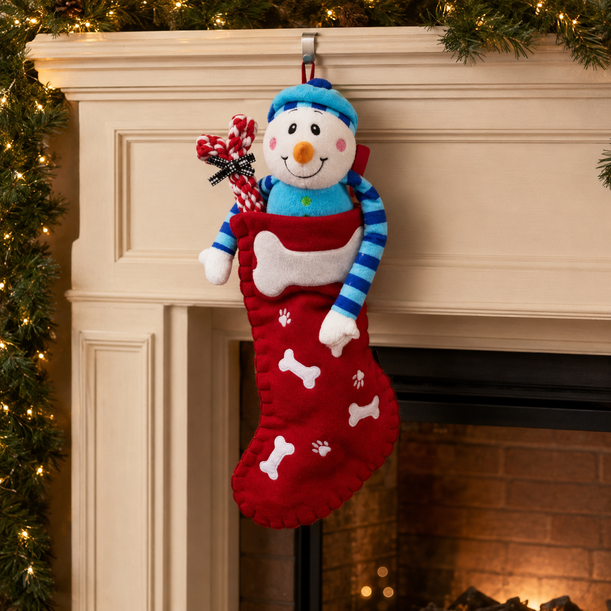 Dog Christmas Stocking Gift Set Snowman Toy & Rope Tug