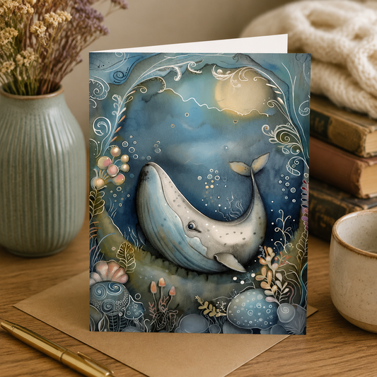 Dog Desk Whimsical Whale Deluxe Greeting Card