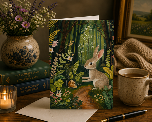 Dog Desk Rabbit & Snail In The Friendly Forest Deluxe Greeting Card