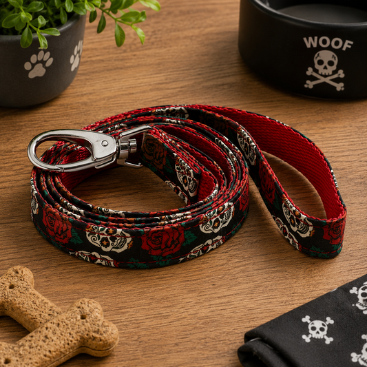 Urban Pup Skull & Roses Fabric Dog Lead