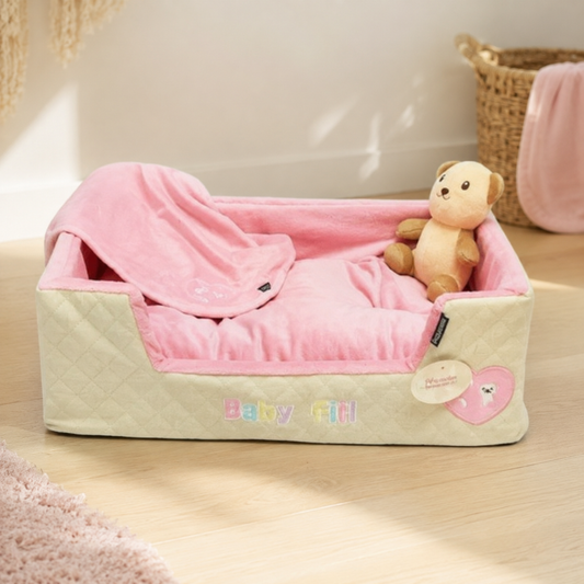 Pet London Baby Girl Dog Puppy Bed With Blanket & Teddy