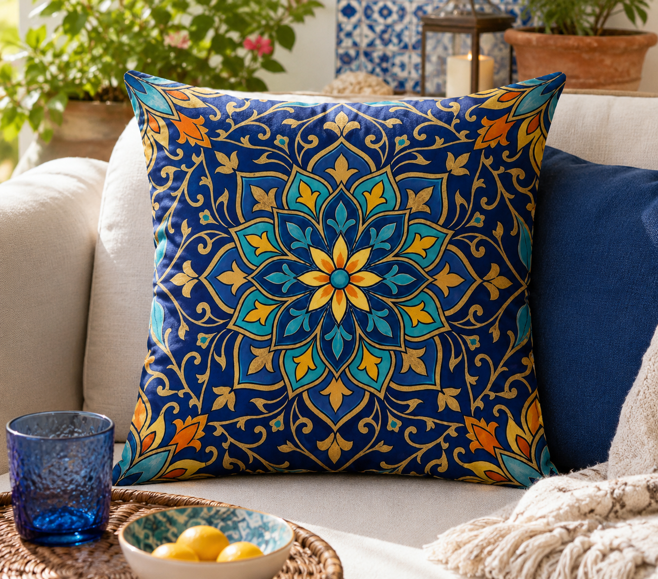 Mediterranean Bohemian Floral Cushion 45cm x 45cm Pre-order