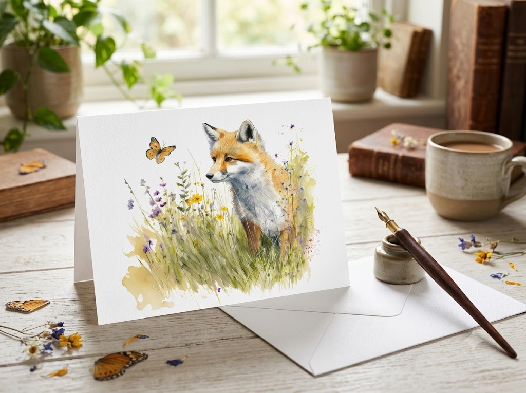 Dog Desk Fox In A Meadow Deluxe Card