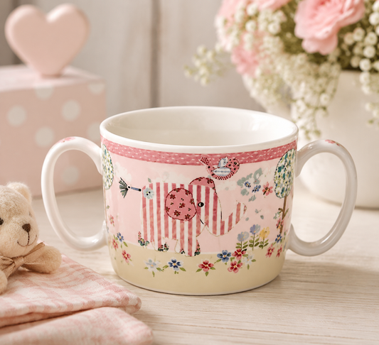 Bird & Ellie Pink Double Handled Ceramic Mug