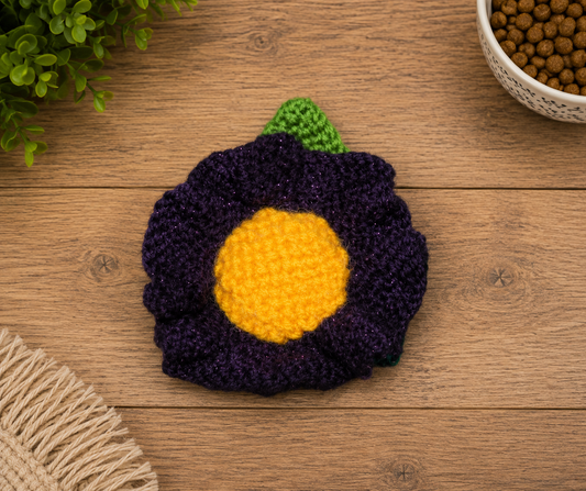 Knitted Purple Poppy Flower Brooch Style 4