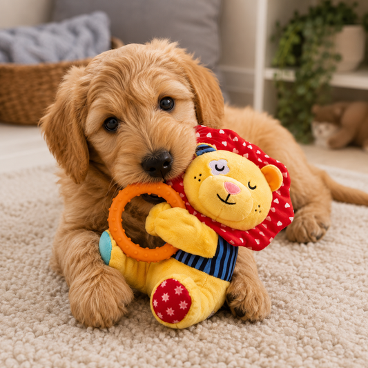 GiGwi Plush Friends Squeaker and Ring Lion Dog Toy for Puppies and Small Dogs