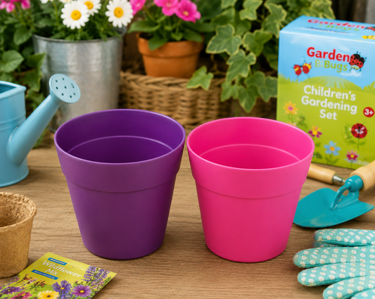 Garden Bugs Kids Children's Gardening Two Flower Pots