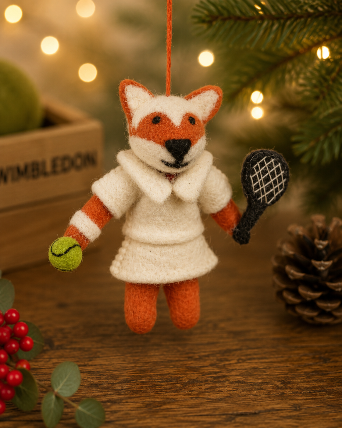 Fairtrade Handmade Felt Wimbledon Fox Hanging Tennis Decoration