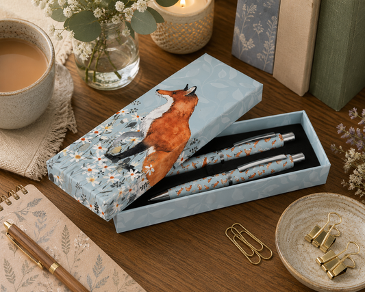 Foxy Tales Pen Set  Woodland Fox Design Gift Box