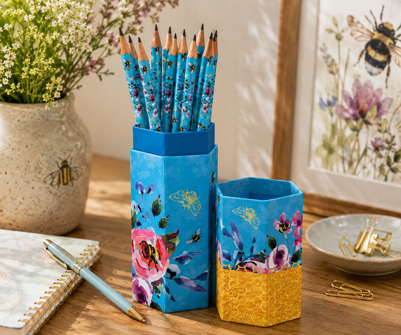 Pencil Set – Queen Bee Floral Bee Pencils in Gift Box