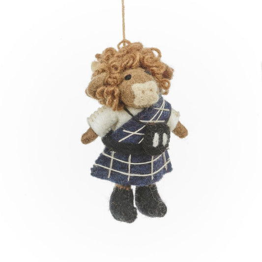 Fairtrade Handmade Felt Haggis the Highland Cow Hanging Decoration