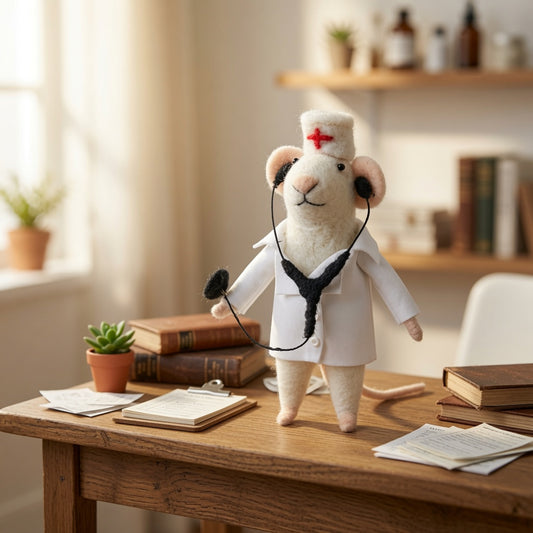 Handmade Felt Medic Mouse Decoration