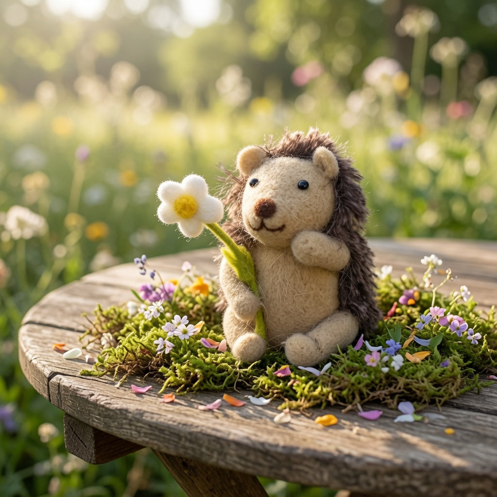 Handmade Felt Hedgehog With Flower Decoration
