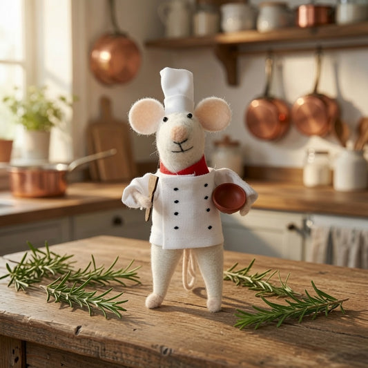 Handmade Felt Chef Mouse Decoration