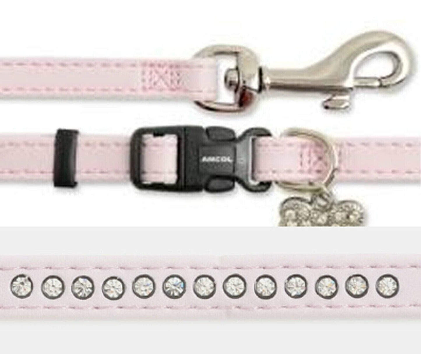 Ancol Puppy Dog Collar and Lead Set Deluxe Baby Pink