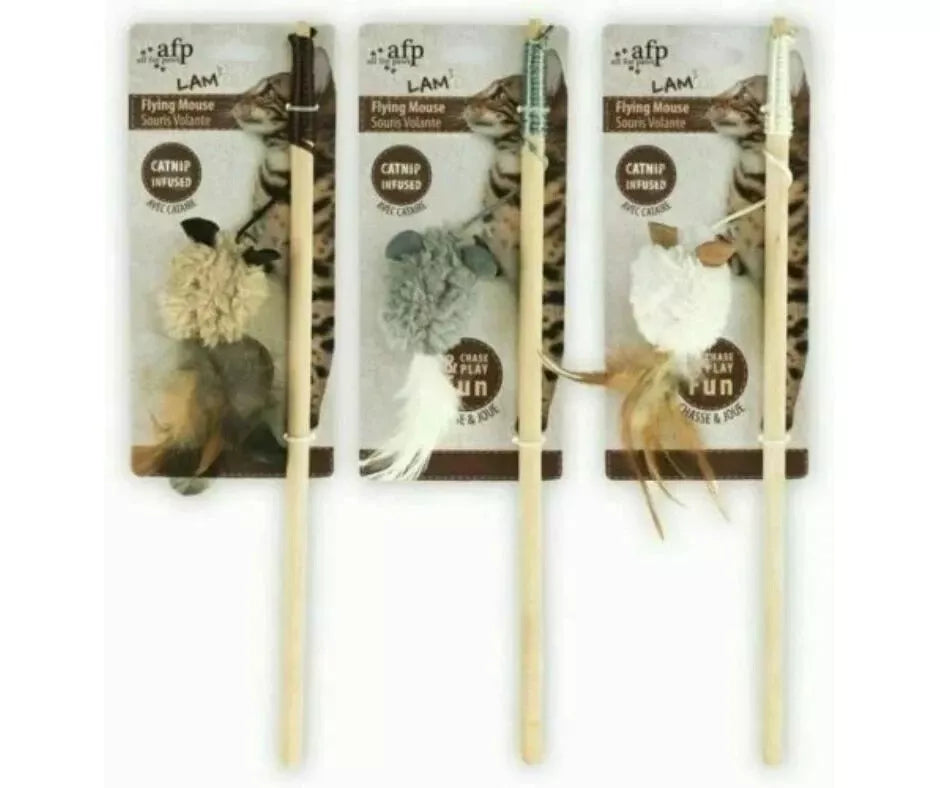 All For Paws Lamb Flying Mouse Wand Cat Catnip Infused Feather Toy