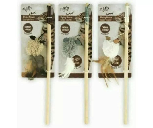 All For Paws Lamb Flying Mouse Wand Cat Catnip Infused Feather Toy
