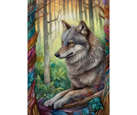 Dog Desk Boho Forest Wolf Deluxe Greeting Card