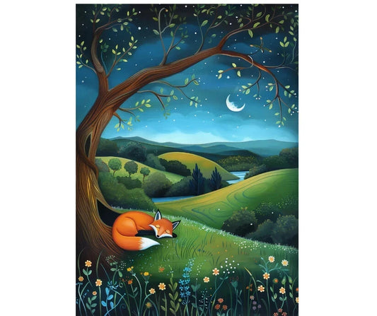Dog Desk Night-time Hills Fox Deluxe Greeting Card