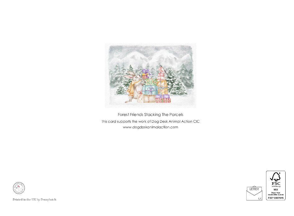 Dog Desk Forest Friends Stacking The Parcels Deluxe Christmas Card