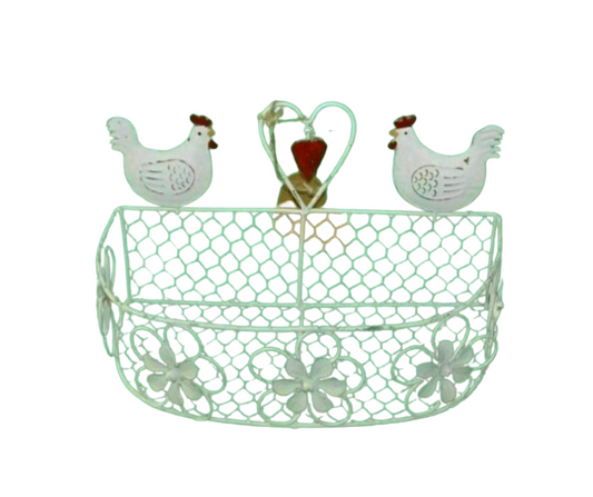 Country Chic Metal Wire Chicken Hen Basket Kitchen Storage Holde