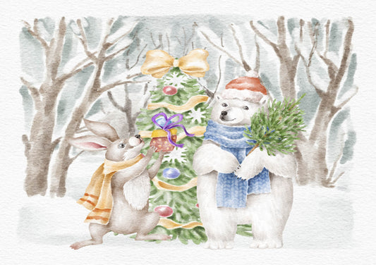 Dog Desk Forest Friends The Present Deluxe Christmas Card