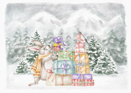 Dog Desk Forest Friends Stacking The Parcels Deluxe Christmas Card