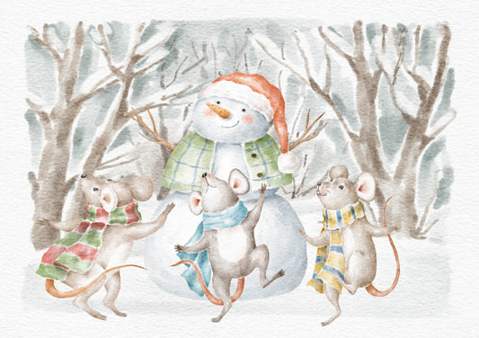 Dog Desk Forest Friends Dancing Mice Deluxe Christmas Card