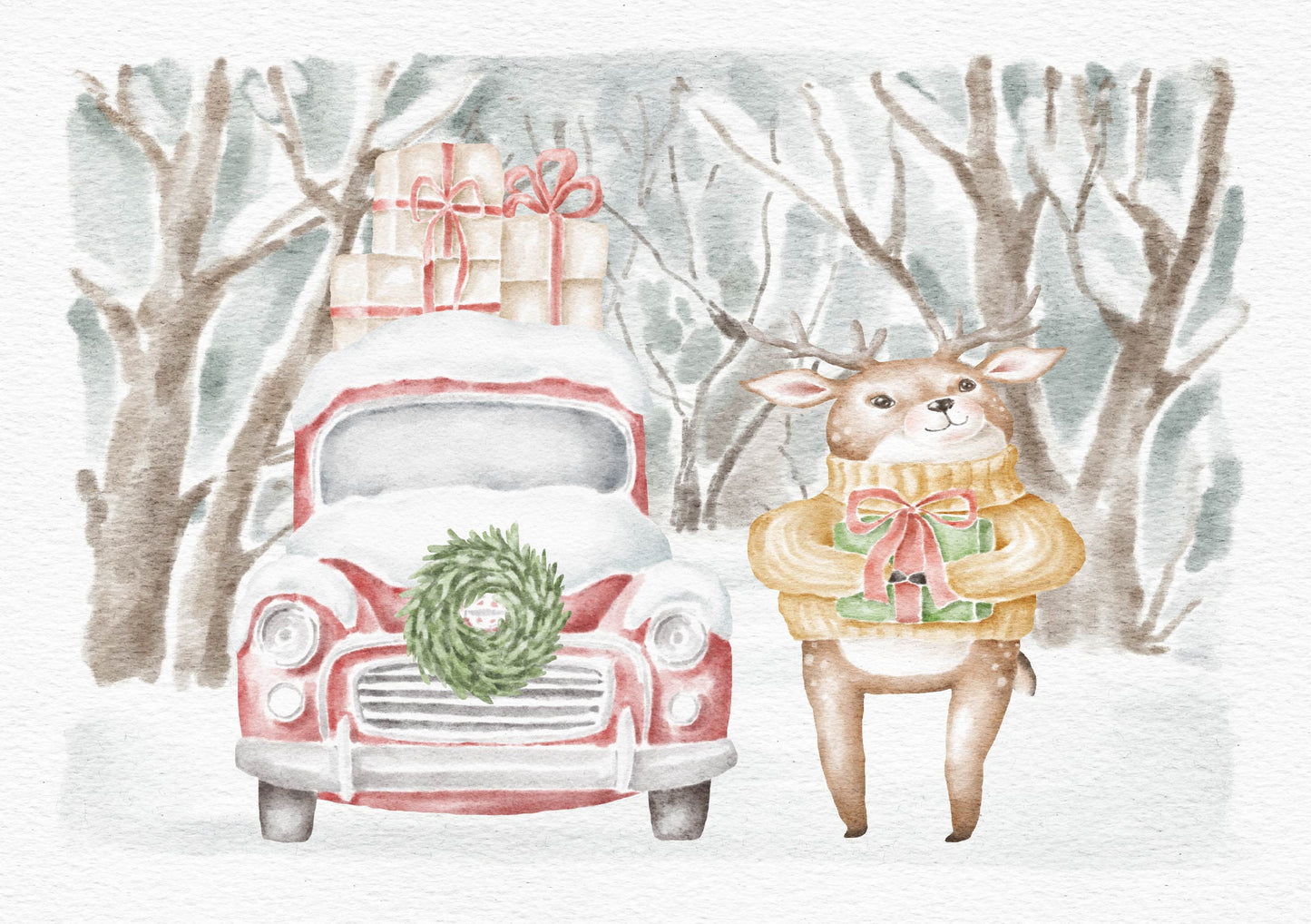 Dog Desk Forest Friends Reindeer Deluxe Christmas Card
