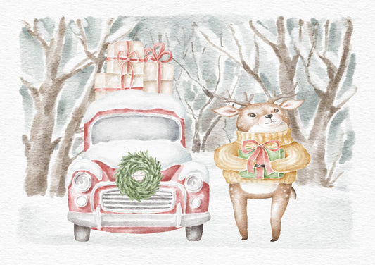 Dog Desk Forest Friends Reindeer Deluxe Christmas Card