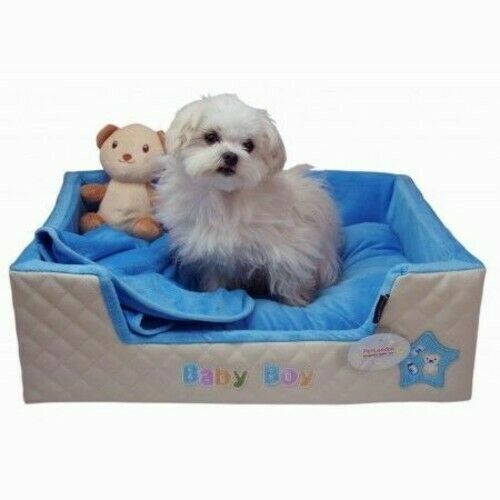 Pet London Baby Boy Dog Puppy Bed With Blanket & Teddy