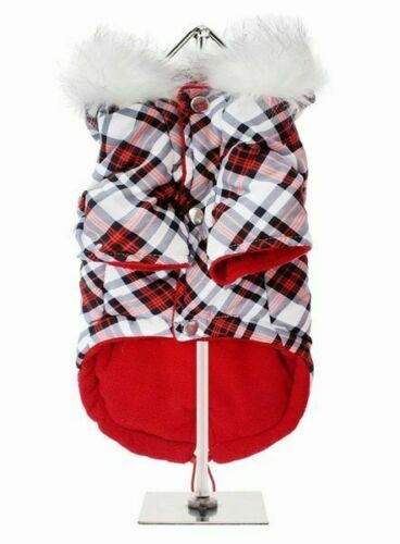 Red & White Plaid Tartan Fish Tail Parka Dog Coat